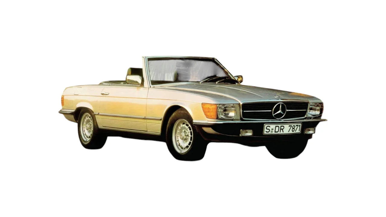 Mercedes-Benz SL Roadster R107 1971-1989 aftermarket styling parts, grilles, emblems, carbon fiber parts, spoilers, and exterior accessories