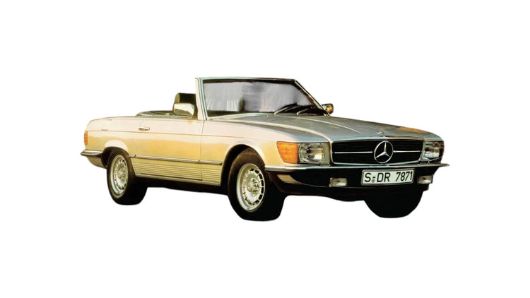 Mercedes-Benz SL Roadster R107 1971-1989 aftermarket styling parts, grilles, emblems, carbon fiber parts, spoilers, and exterior accessories