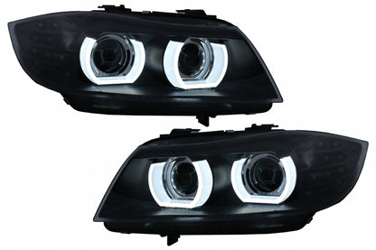 3D Angel Eyes LED DRL Xenon Headlights Black for BMW 3 Series E90 E91 LCI (2008–2011)