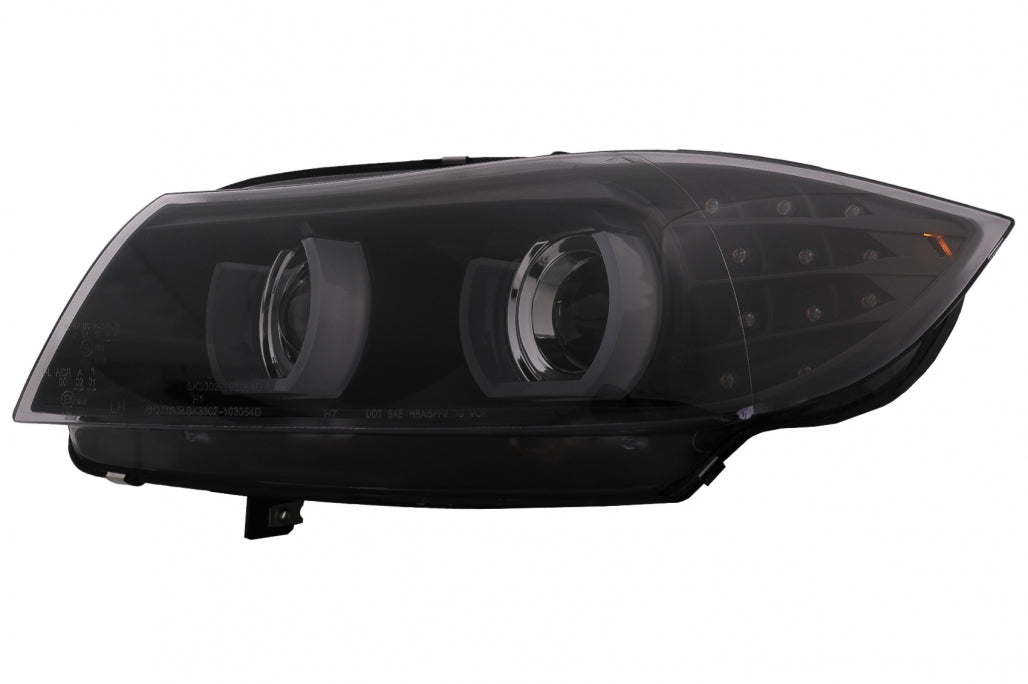 3D Angel Eyes LED DRL Xenon Headlights Black for BMW 3 Series E90 E91 LCI (2008–2011)