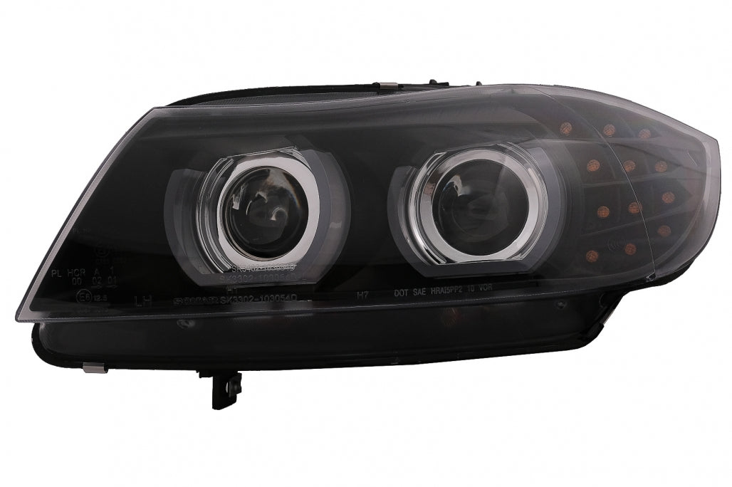 3D Angel Eyes LED DRL Xenon Headlights Black for BMW 3 Series E90 E91 LCI (2008–2011)