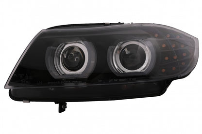 3D Angel Eyes LED DRL Xenon Headlights Black for BMW 3 Series E90 E91 LCI (2008–2011)