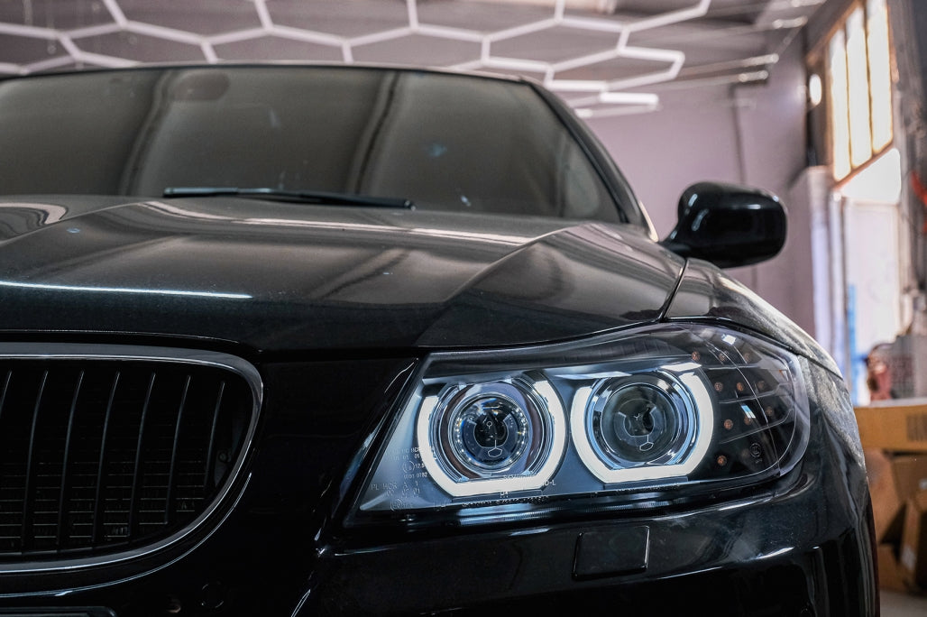 3D Angel Eyes LED DRL Xenon Headlights Black for BMW 3 Series E90 E91 LCI (2008–2011)