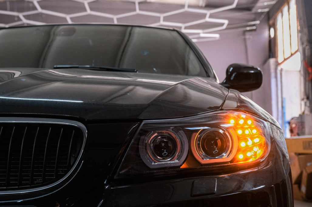 3D Angel Eyes LED DRL Xenon Headlights Black for BMW 3 Series E90 E91 LCI (2008–2011)