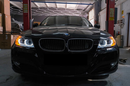 3D Angel Eyes LED DRL Xenon Headlights Black for BMW 3 Series E90 E91 LCI (2008–2011)