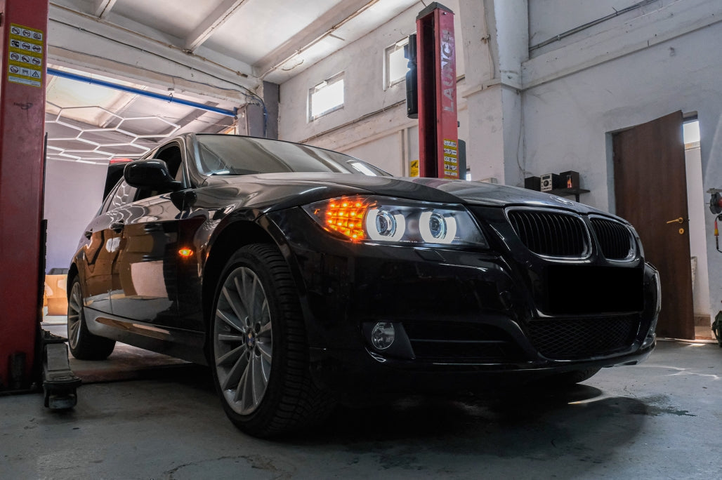 3D Angel Eyes LED DRL Xenon Headlights Black for BMW 3 Series E90 E91 LCI (2008–2011)