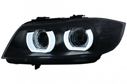 3D Angel Eyes LED DRL Xenon Headlights Black for BMW 3 Series E90 E91 LCI (2008–2011)