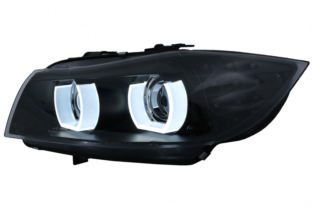 3D Angel Eyes LED DRL Xenon Headlights Black for BMW 3 Series E90 E91 LCI (2008–2011)