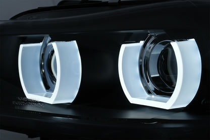 3D Angel Eyes LED DRL Xenon Headlights Black for BMW 3 Series E90 E91 LCI (2008–2011)