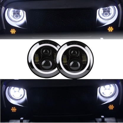 7 Inch CREE LED Headlights Amber Halo DRL for Jeep Wrangler JK TJ LJ, Land Rover Defender, Mercedes W463 Black