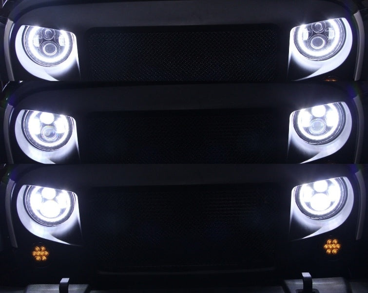 7 Inch CREE LED Headlights Amber Halo DRL for Jeep Wrangler JK TJ LJ, Land Rover Defender, Mercedes W463 Black