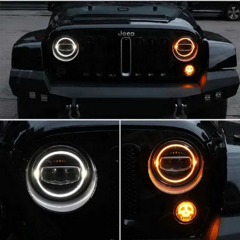 7 Inch CREE LED Headlights Angel Eye Halo DRL 5 Stars Design for Jeep Wrangler JK TJ JL (1997–2017)