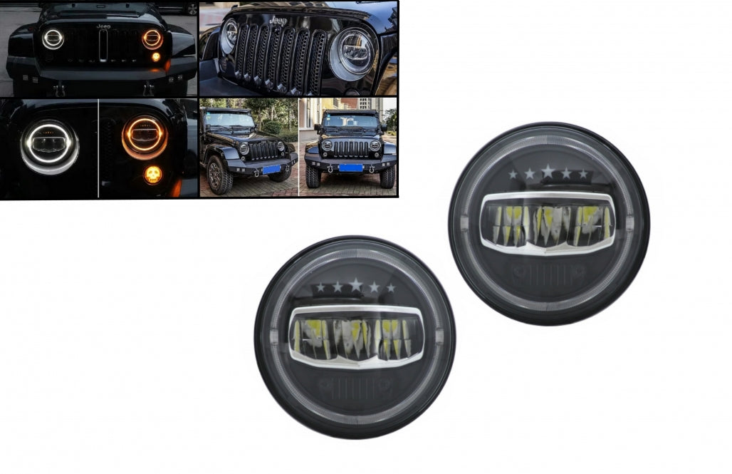 7 Inch CREE LED Headlights Angel Eye Halo DRL 5 Stars Design for Jeep Wrangler JK TJ JL (1997–2017)