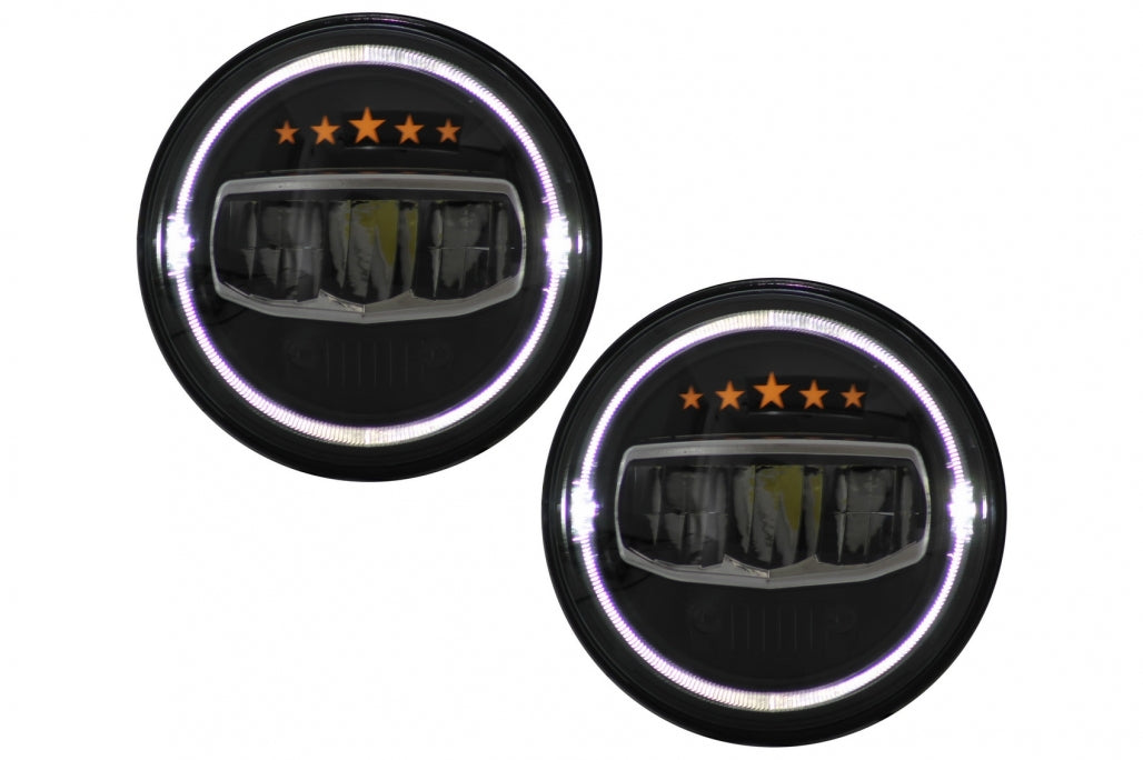 7 Inch CREE LED Headlights Angel Eye Halo DRL 5 Stars Design for Jeep Wrangler JK TJ JL (1997–2017)