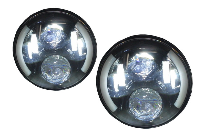 7 Inch CREE LED Headlights Half Halo Black for Jeep Wrangler JK (2007–2017) Mercedes G-Class W463 (1989–2017) Land Rover Defender