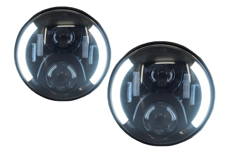 7 Inch CREE LED Headlights Half Halo Black for Jeep Wrangler JK (2007–2017) Mercedes G-Class W463 (1989–2017) Land Rover Defender