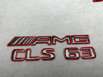 AMG CLS 63 red metal with carbon emblem badge for Mercedes, for rear trunk upgrade
