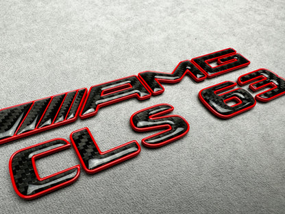 AMG CLS 63 Red Metal with Carbon Emblem Badge for Mercedes