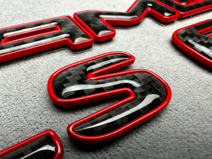 AMG CLS 63 red metal with carbon emblem badge for Mercedes, for rear trunk upgrade