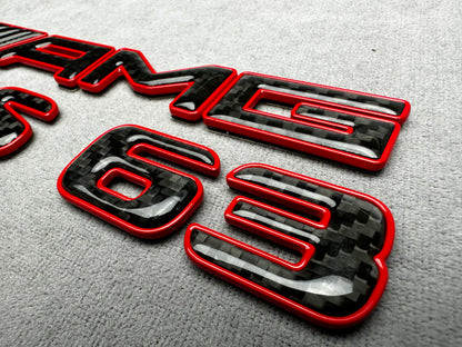 AMG CLS 63 red metal with carbon emblem badge for Mercedes, for rear trunk upgrade
