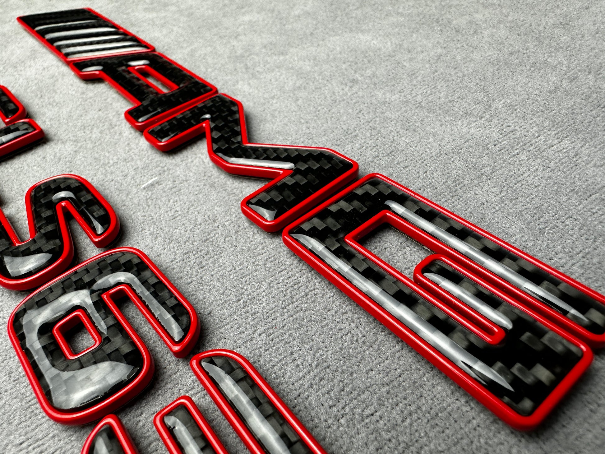 AMG CLS 63 red metal with carbon emblem badge for Mercedes, for rear trunk upgrade