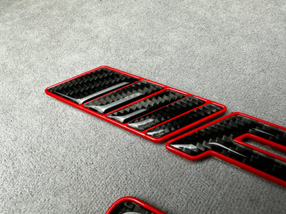AMG CLS 63 red metal with carbon emblem badge for Mercedes, for rear trunk upgrade