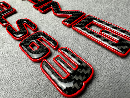 AMG CLS 63 red metal with carbon emblem badge for Mercedes, for rear trunk upgrade