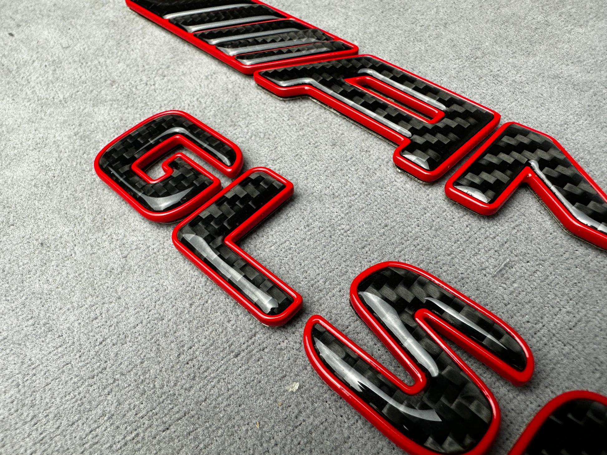 AMG CLS 63 red metal with carbon emblem badge for Mercedes, for rear trunk upgrade