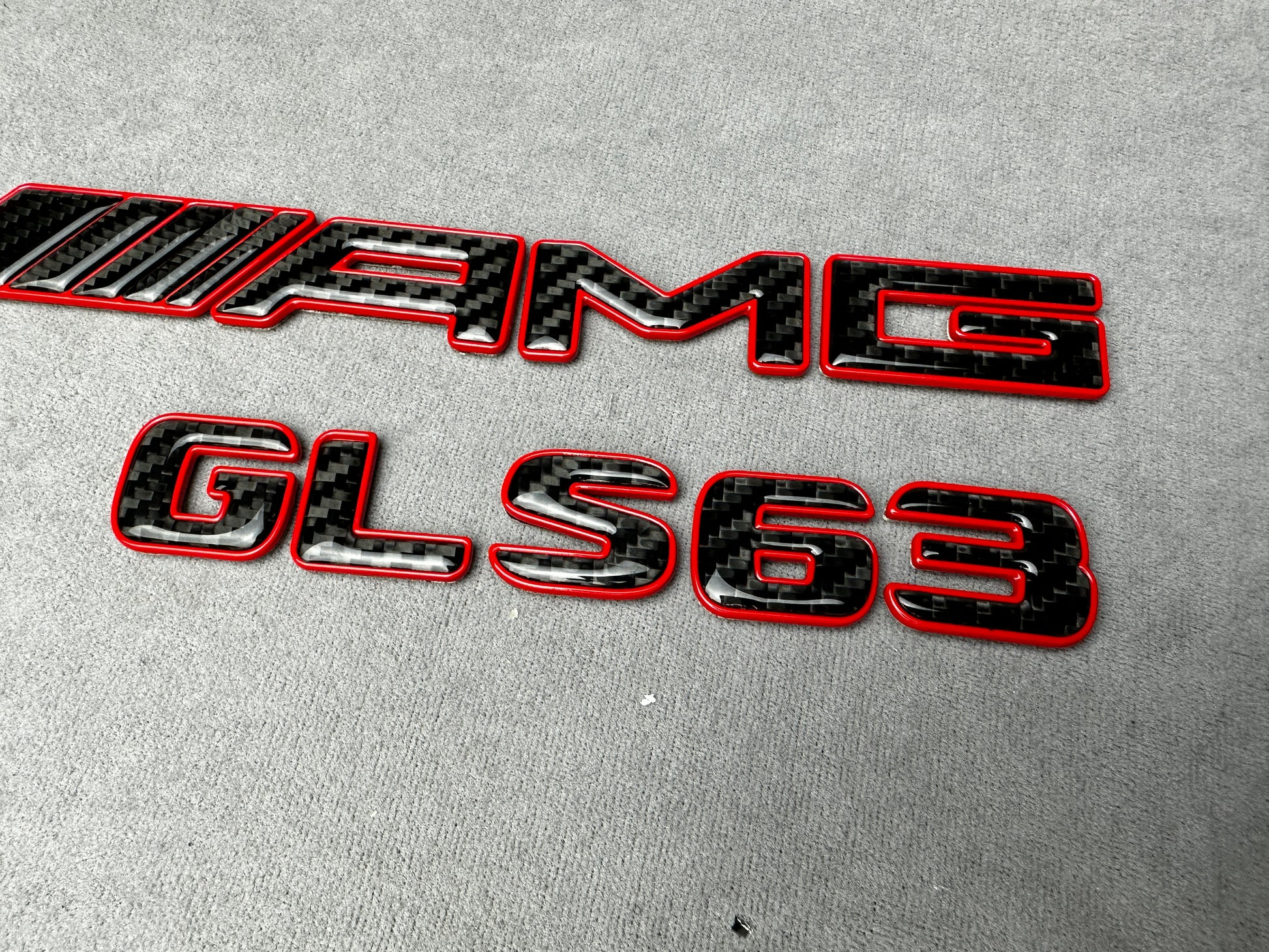 AMG CLS 63 red metal with carbon emblem badge for Mercedes, for rear trunk upgrade