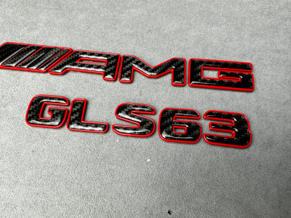 AMG CLS 63 red metal with carbon emblem badge for Mercedes, for rear trunk upgrade