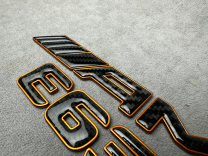 AMG E63S gold with carbon emblem badge for Mercedes E-Class trunk, premium quality, easy installation