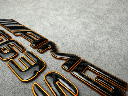 AMG E63S gold with carbon emblem badge for Mercedes E-Class trunk, premium quality, easy installation
