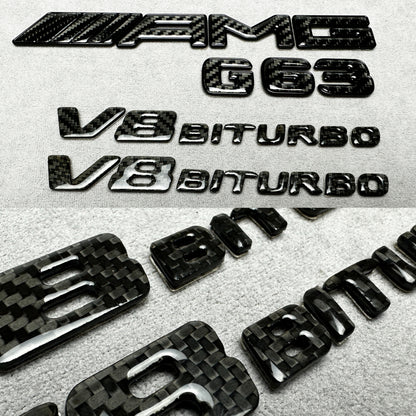 AMG G63 V8 Biturbo full carbon badge emblem for Mercedes G-Wagon W465, premium carbon fiber finish