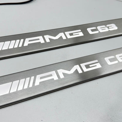 AMG LED White Door Sill Scuff Plates for Mercedes C-Class Coupe C204 C63 (2011–2015)