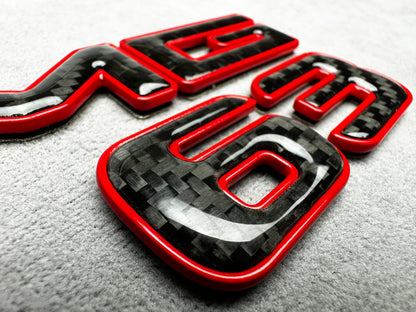AMG S63 red metal with carbon emblem badge for Mercedes-Benz S-Class, rear trunk, high-quality design