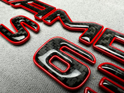 AMG S63 red metal with carbon emblem badge for Mercedes-Benz S-Class, rear trunk, high-quality design