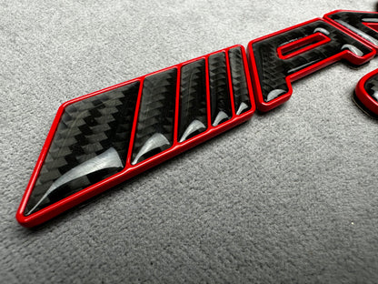 AMG S63 red metal with carbon emblem badge for Mercedes-Benz S-Class, rear trunk, high-quality design