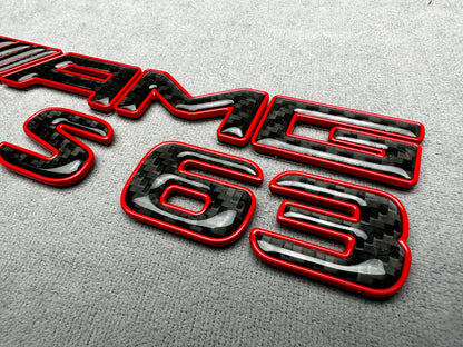 AMG S63 red metal with carbon emblem badge for Mercedes-Benz S-Class, rear trunk, high-quality design