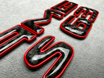 AMG S63 red metal with carbon emblem badge for Mercedes-Benz S-Class, rear trunk, high-quality design