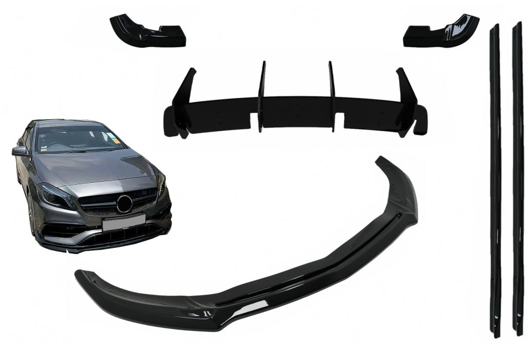 Aero Body Kit Piano Black for Mercedes A-Class W176 Sport Line (2015–2018)