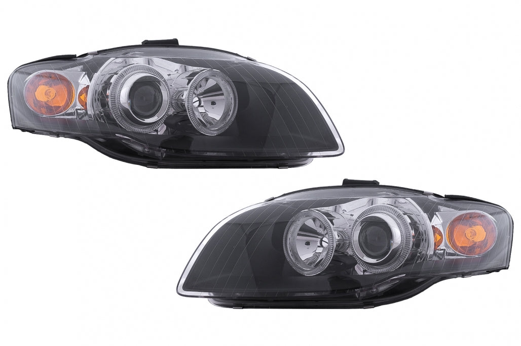 Angel Eyes Headlights Black for Audi A4 B7 Avant / Sedan (2004–2008)