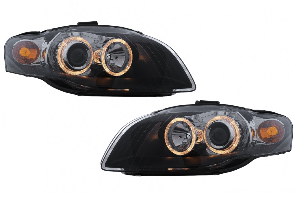 Angel Eyes Headlights Black for Audi A4 B7 Avant / Sedan (2004–2008)