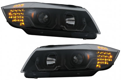 Angel Eyes Headlights Black for BMW 3 Series E90 E91 LHD (2005–2008)