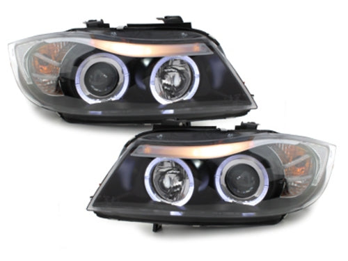 Angel Eyes Headlights for BMW 3 Series E90 E91 (2005–2008) Black