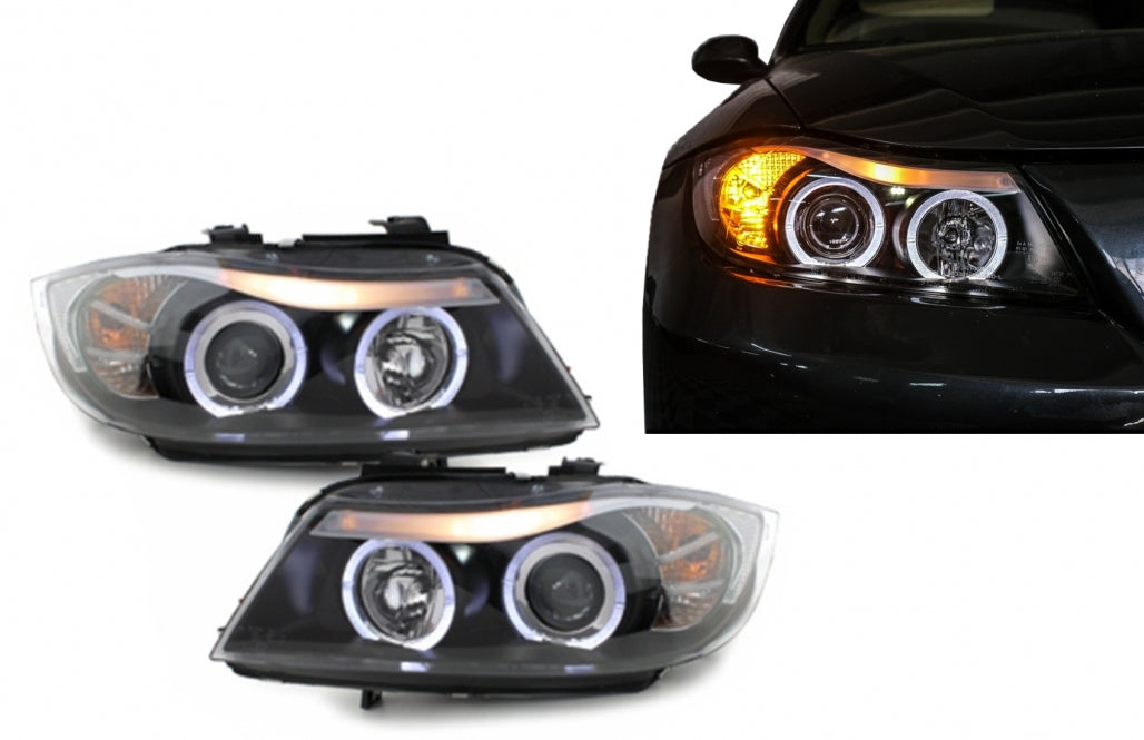 Angel Eyes Headlights for BMW 3 Series E90 E91 (2005–2008) Black