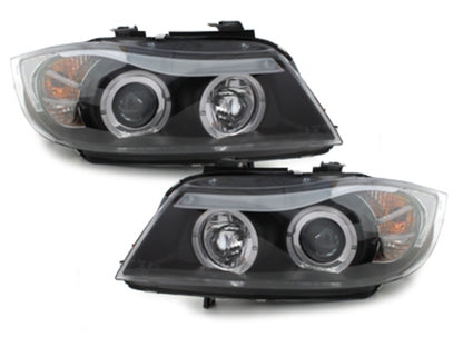 Angel Eyes Headlights for BMW 3 Series E90 E91 (2005–2008) Black