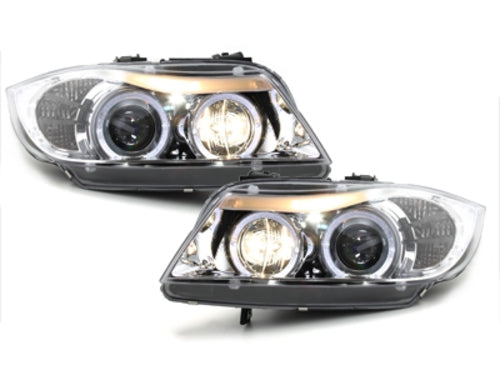 Angel Eyes Headlights for BMW 3 Series E90 E91 (2005–2008) Chrome