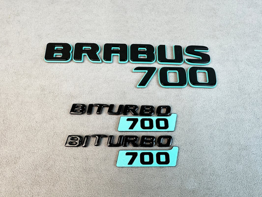 Brabus 700 logo close-up showing Tiffany Blue details