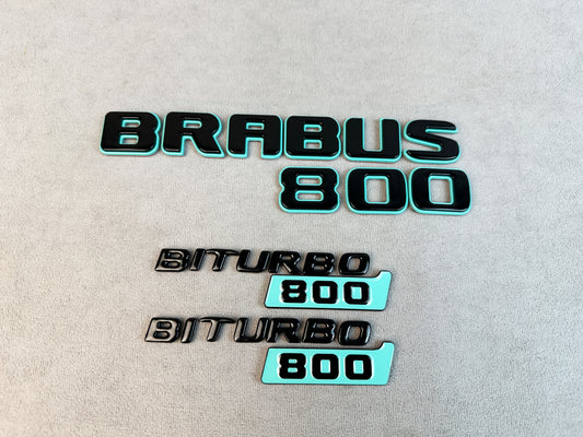 Biturbo 800 fender badge in gloss black and Tiffany Blue