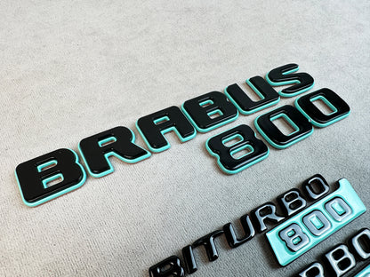 High-quality metal Brabus 800 emblems laid flat